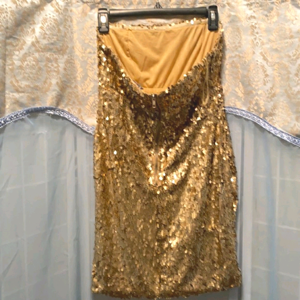 Sparkle & Fade Gold Sequin Strapless Dress Sz 6 - image 5